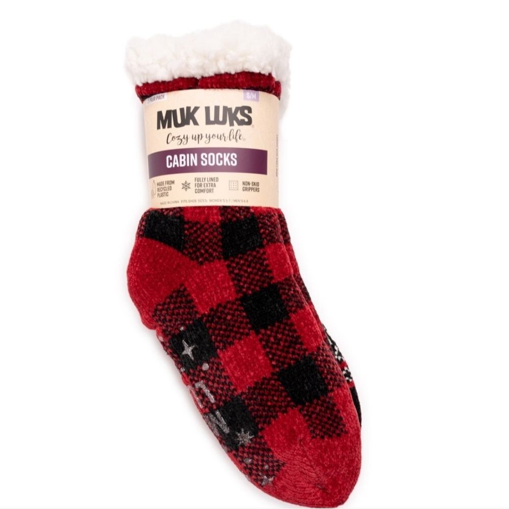 Muk Luks Women's Fuzzy Chenille Plush Lined Cabin Socks, 2-Pack, Size L/XL